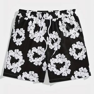 Trendy Men’s Black Hawaiian Shorts with Drawstring